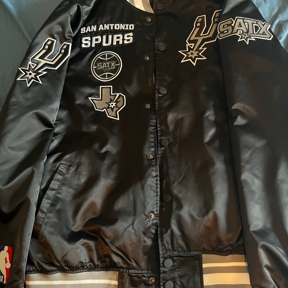 San Antonio Spurs Black Satin Bomber Jacket - Official NBA